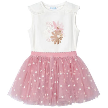 Girls Pink Floral Tulle Skirt & Top Set
