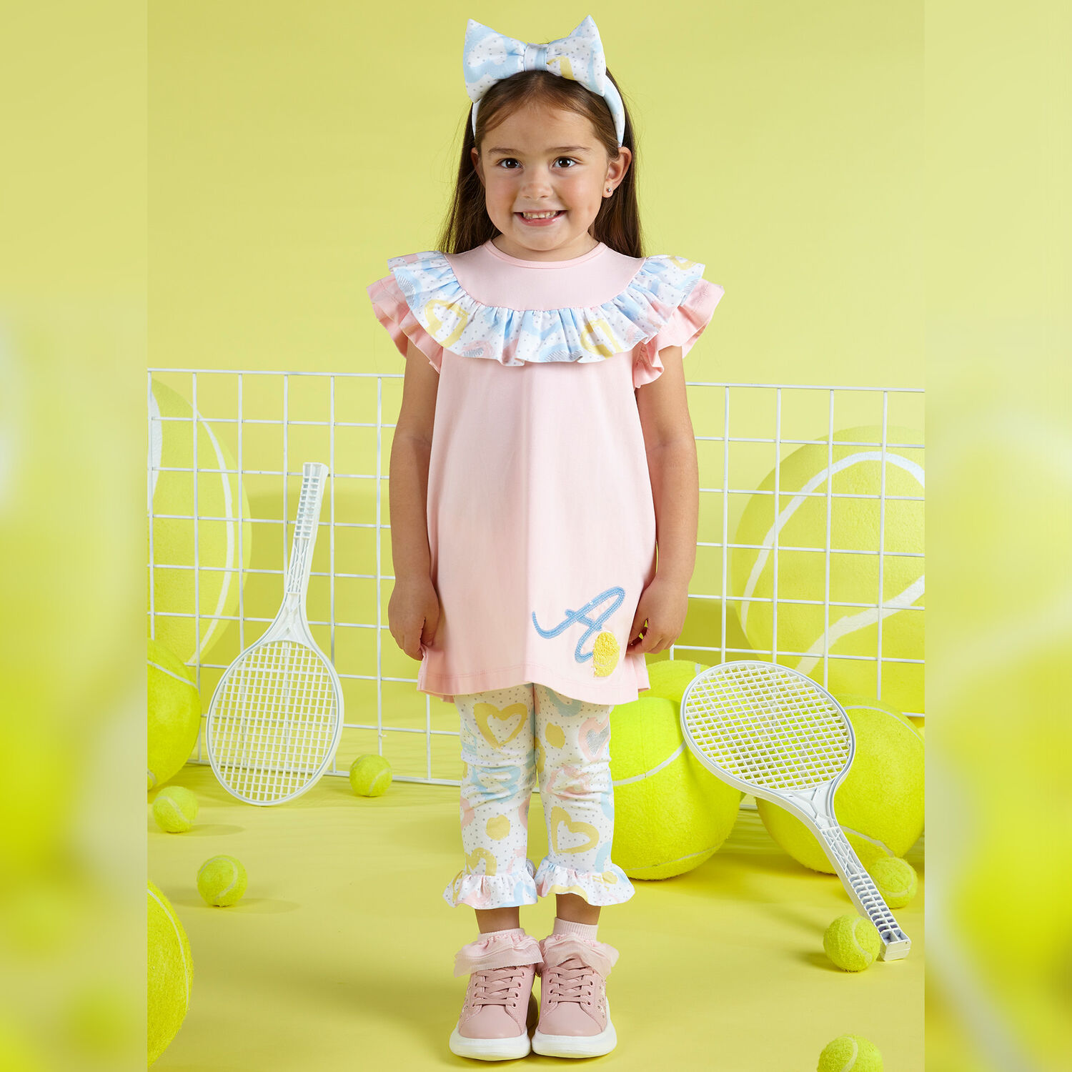 Girls Pink & White Leggings Set, 1, hi-res