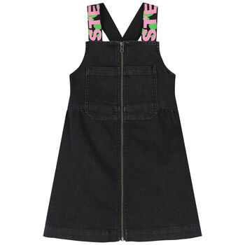 Girls Black Denim Logo Dress