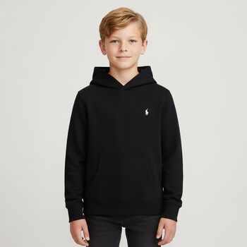 Boys Black Logo Hooded Top
