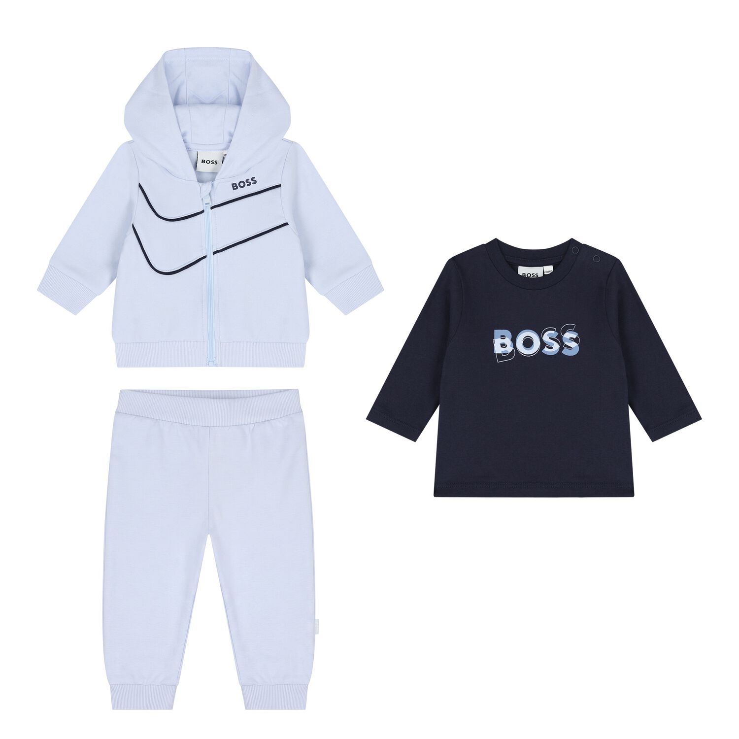 Baby Boys Blue & Navy Blue Logo Tracksuit Gift Set, 1, hi-res