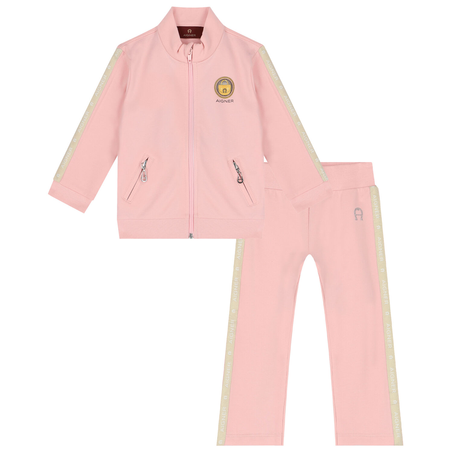 Younger Girls Pink & Gold Logo Tracksuit, 1, hi-res