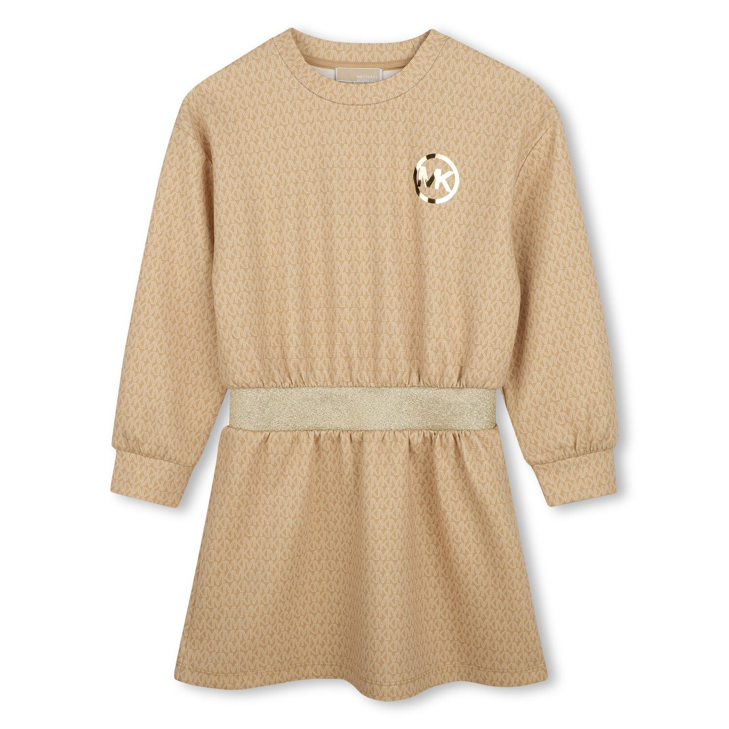 Girls Beige Logo Dress, 1, hi-res