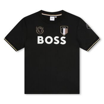 Boys Black Logo Football T-Shirt