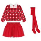 Girls Red Checked & Heart Skirt Set, 1, hi-res