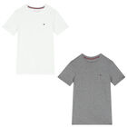 Boys Grey & White Logo T-Shirts (2 Pack), 2, hi-res