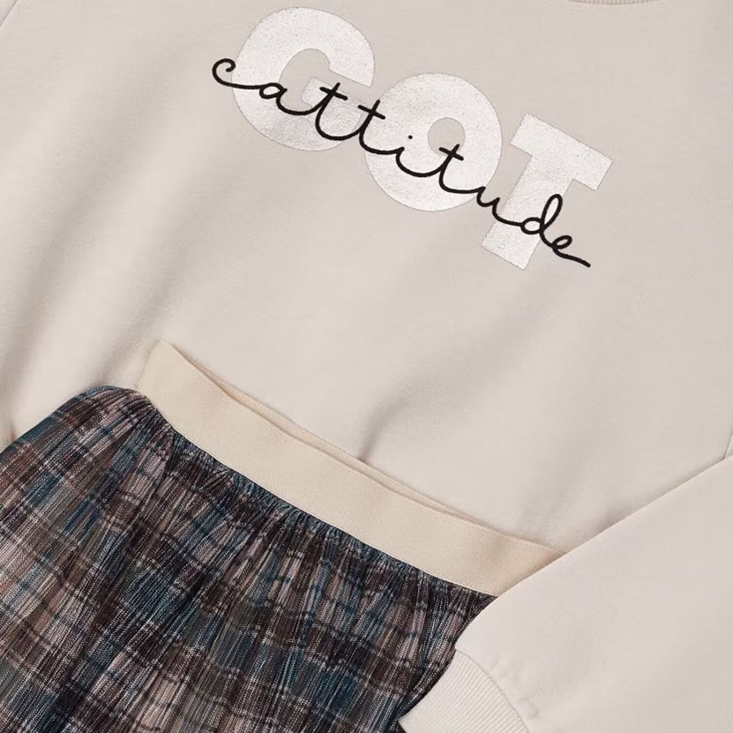 Girls Beige & Green Skirt Set, 2, hi-res image number null