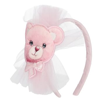 Girls Pink Teddy Bear Tulle Headband