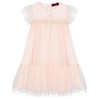 Girls Pink Logo Tulle Dress, 1, hi-res