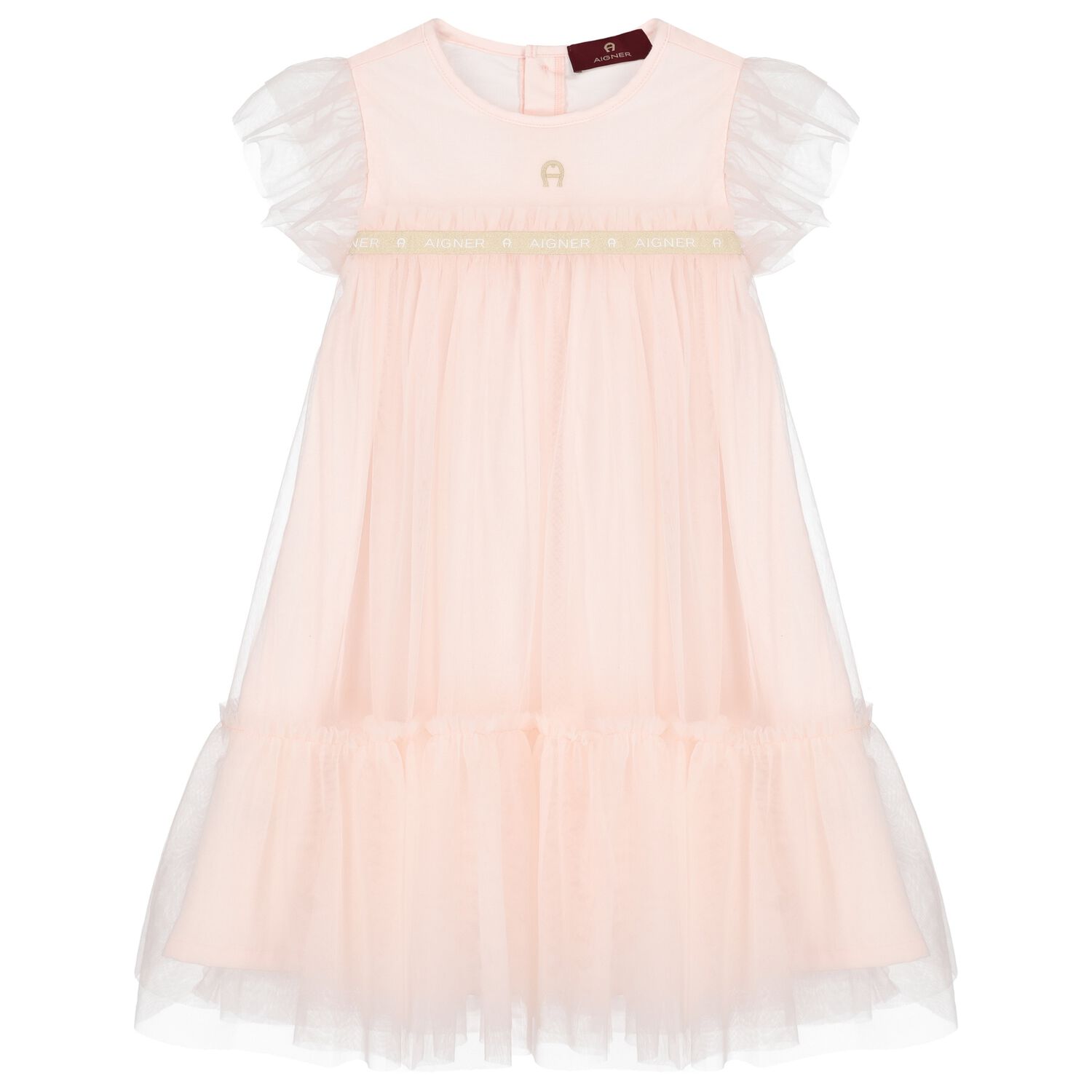 Girls Pink Logo Tulle Dress, 1, hi-res