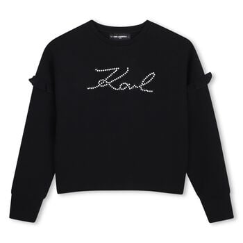Mini Me Girls Black Logo Pearl Sweatshirt
