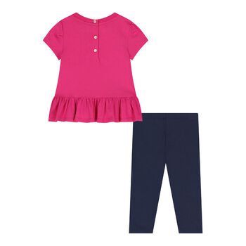 Baby Girls Pink & Navy Blue Polo Bear Leggings Set