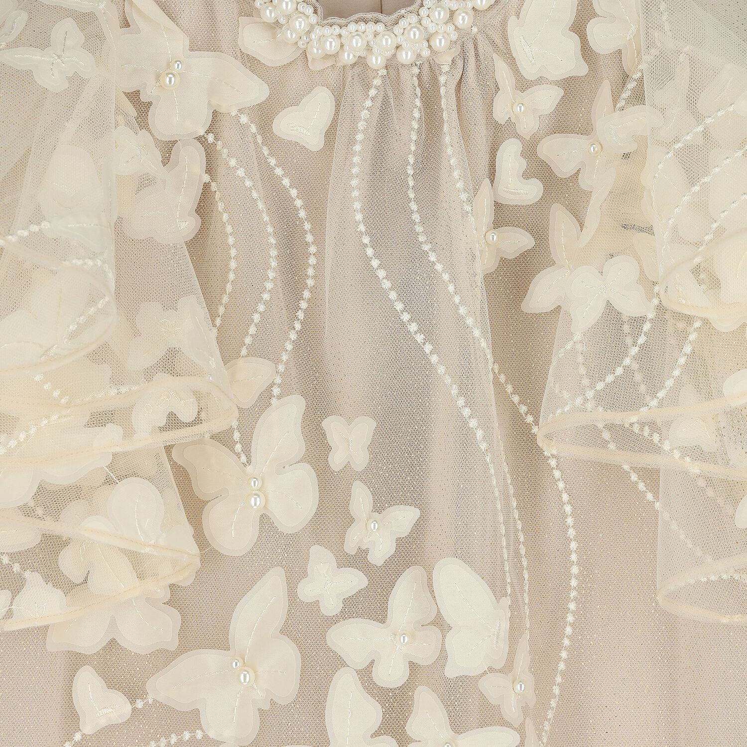 فستان تول عاجي اللون مزين بفراشات للبنات, 1, hi-res