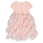 Girls Pink Bow Tulle Dress, 1, hi-res