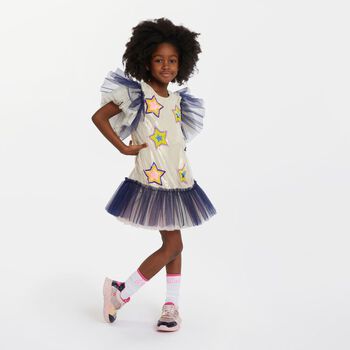 Girls Gold & Navy Blue Stars Tulle Dress