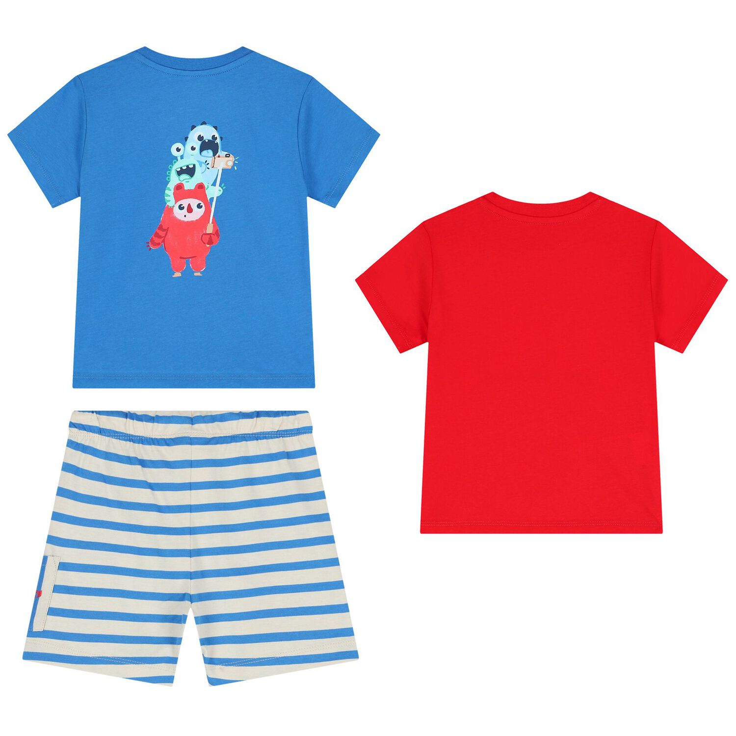 Younger Boys Red, Blue & Ivory Shorts Set, 1, hi-res