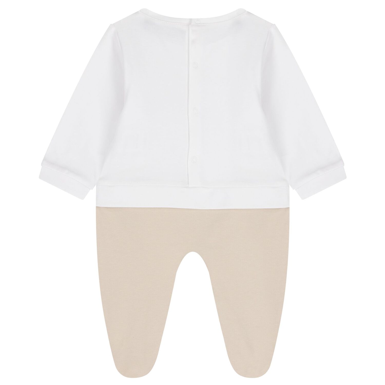 Baby Boys White & Beige Logo Babygrow, 1, hi-res