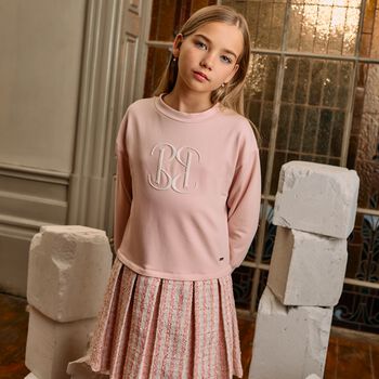 Girls Pink Tweed Sweatshirt Dress