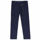 Boys Navy Blue & White Trousers, 1, hi-res
