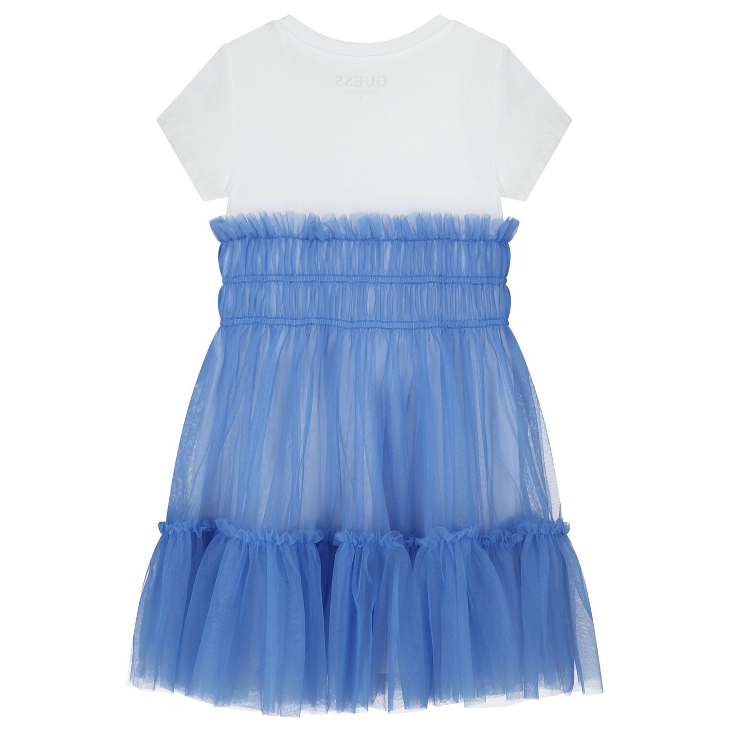 Girls White & Blue Logo Tulle Dress, 2, hi-res