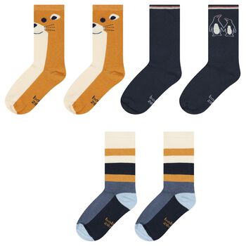 Boys Navy Blue & Beige Socks ( 3-Pack )