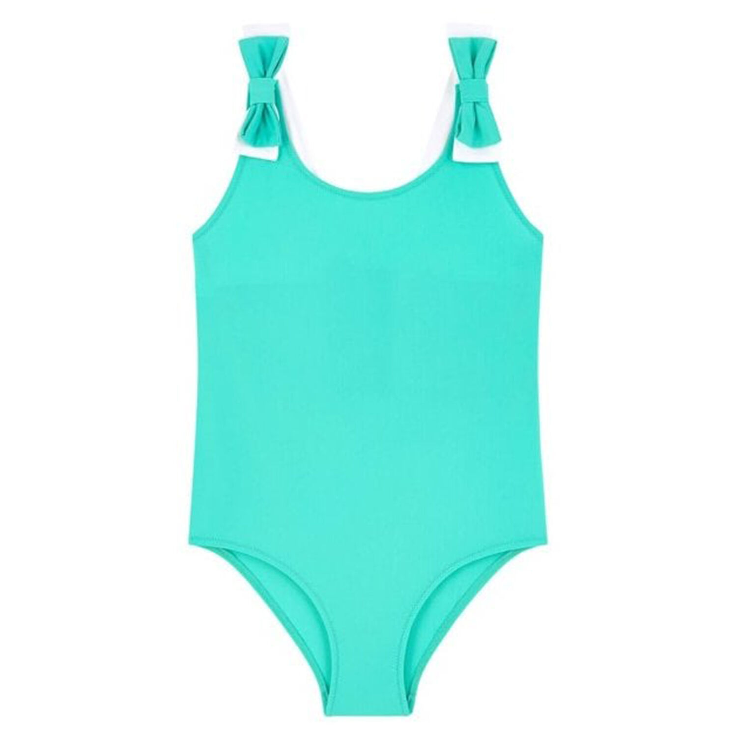 Girls Green & White Bow Swimsuit, 1, hi-res