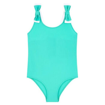 Girls Green & White Bow Swimsuit