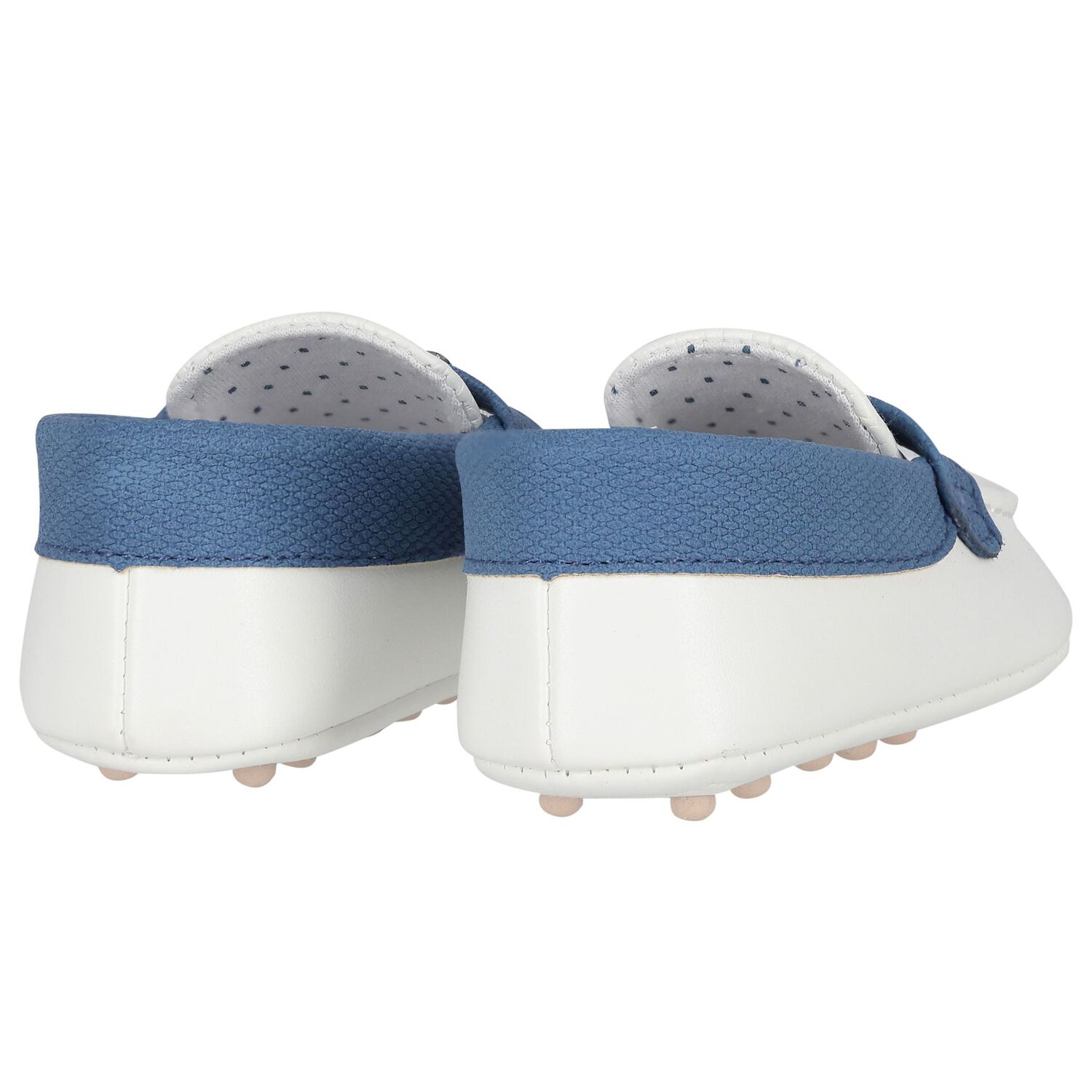 Baby Boys White & Navy Pre-Walker Moccasins, 2, hi-res