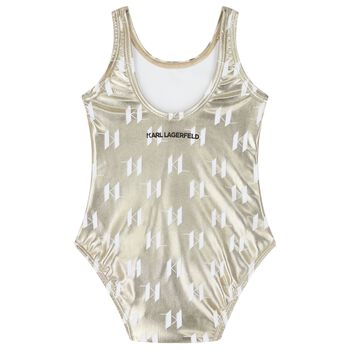 Girls Gold Logo Swimsuit