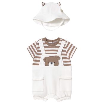 Baby Boys Ivory Bear Romper & Hat Set