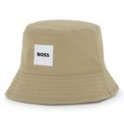 Baby Boys Beige & White Reversible Logo Hat , 2, hi-res