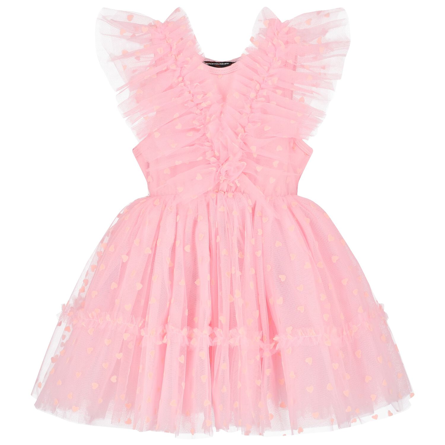 Baby Girls Pink Heart Tulle Dress, 1, hi-res