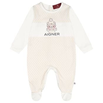 Ivory & Beige Teddy Bear Logo Babygrow