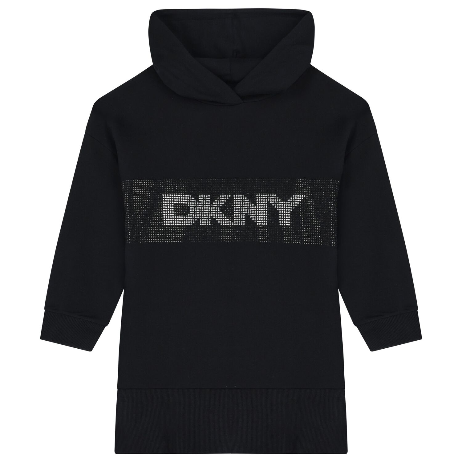 فستان بنات هودي بالشعار بأحجار الراين باللون الاسود, 1, hi-res image number null