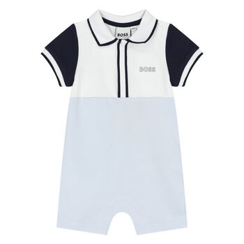 Baby Boys White & Blue Logo Romper