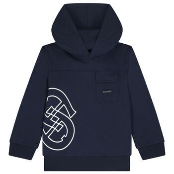Boys Navy Blue Logo Hooded Top