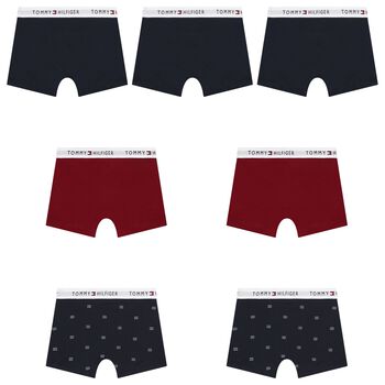 Boys Burgundy & Navy Blue Boxer Shorts (7-Pack)