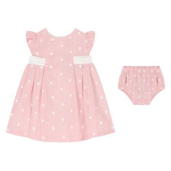 طقم فستان باللون العاجي والوردي للبنات