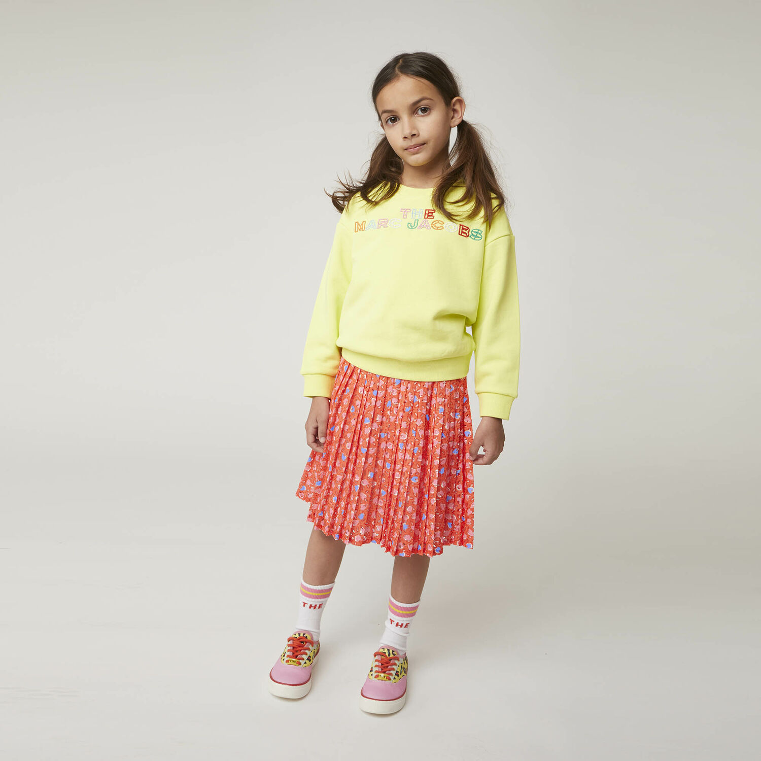 Girls Orange Pleated Skirt, 1, hi-res