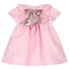 فستان بنات ستان بفيونكة باللون الوردي, 2, hi-res