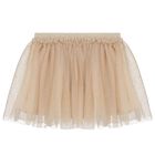 Younger Girls Beige Floral Tulle Skirt, 1, hi-res