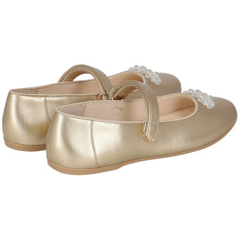Girls Gold Pearl & Crystal Ballerina Shoes