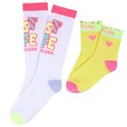 Girls White & Yellow Logo Socks ( 2-Pack ) , 1, hi-res