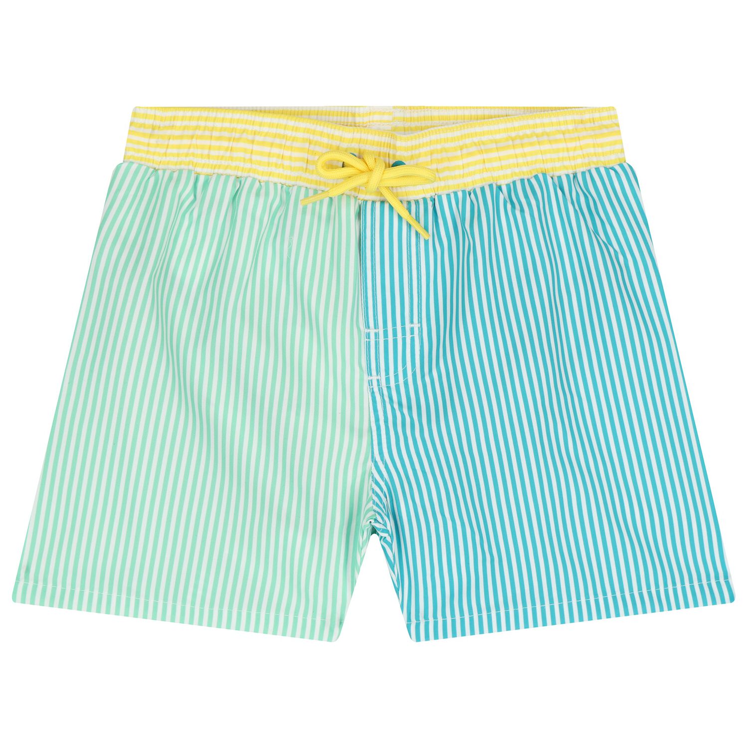 Boys Green & Yellow Striped Swim Shorts, 1, hi-res