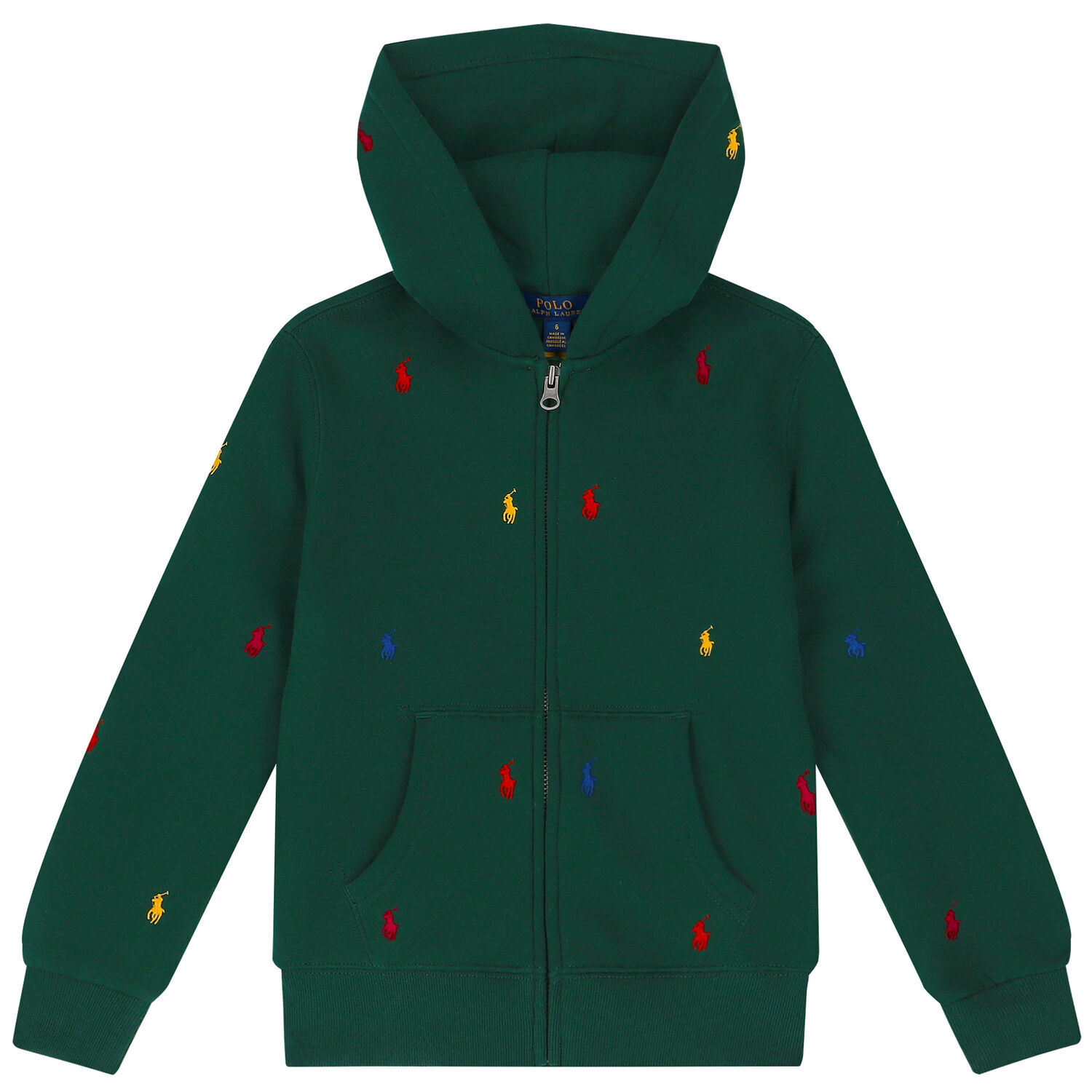 Boys Green Logo Hooded Zip Up Top, 1, hi-res image number null