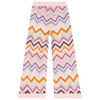 Girls Pink Logo Zig Zag Trousers