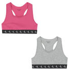 Girls Pink & Grey Logo Bralette (2-Pack), 1, hi-res