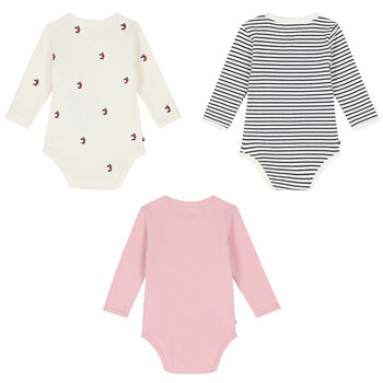Baby Girls Multi-Colored Logo Ribbed Bodysuits (3-Pack)