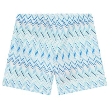 Younger Boys White & Blue Zig Zag Swim Shorts