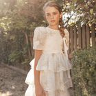 فستان بنات بطبعة الزهور باللون العاجى, 1, hi-res